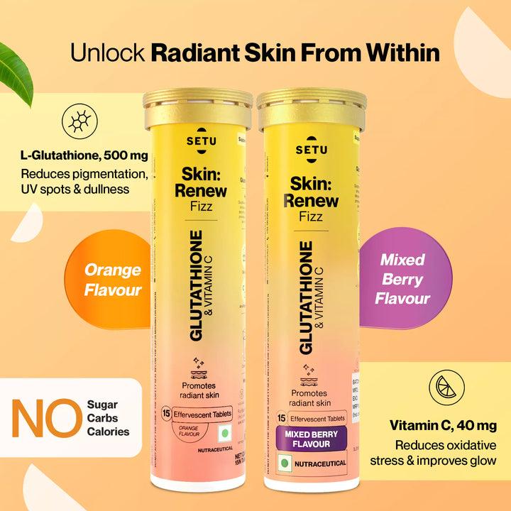 Skin: Renew - Glutathione - (Orange + Mixed Berry) + Vitamin C - Setu Nutrition