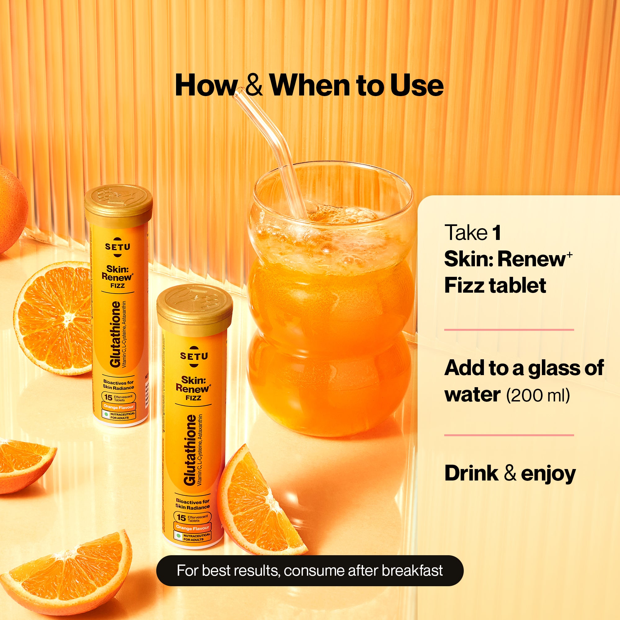 Glutathione + Vitamin C for Skin Brightening & Glow | Orange Flavour | Setu Setu Nutrition Glutathione + Vitamin C for Skin Brightening & Glow | Orange Flavour | Setu Setu Nutrition